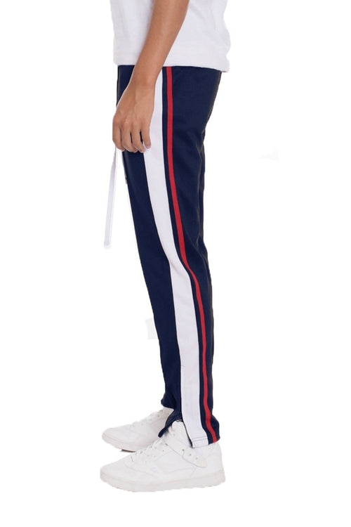 TRICOT STRIPED TRACK PANTS- NAVY