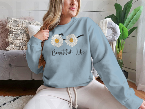 Beautiful Life Calligraphy With Daisy Flowers As Glasses Design for